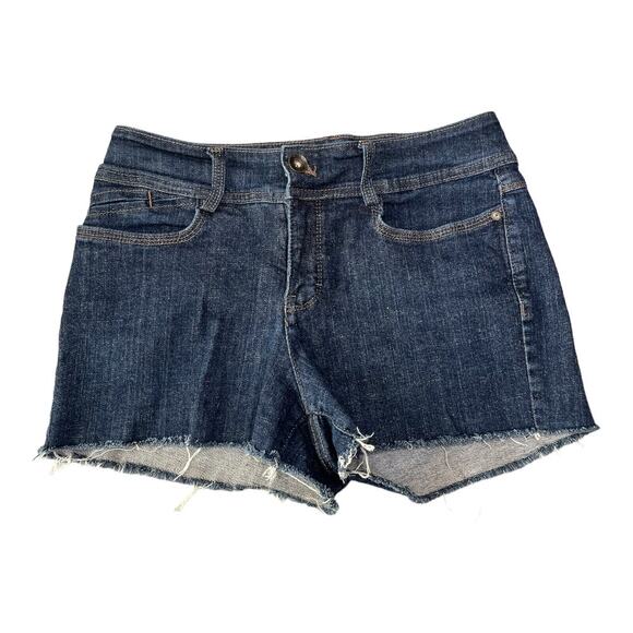 Nine West raw hem cutoff blue denim jean shorts stretch button pockets size 4 - Picture 1 of 4